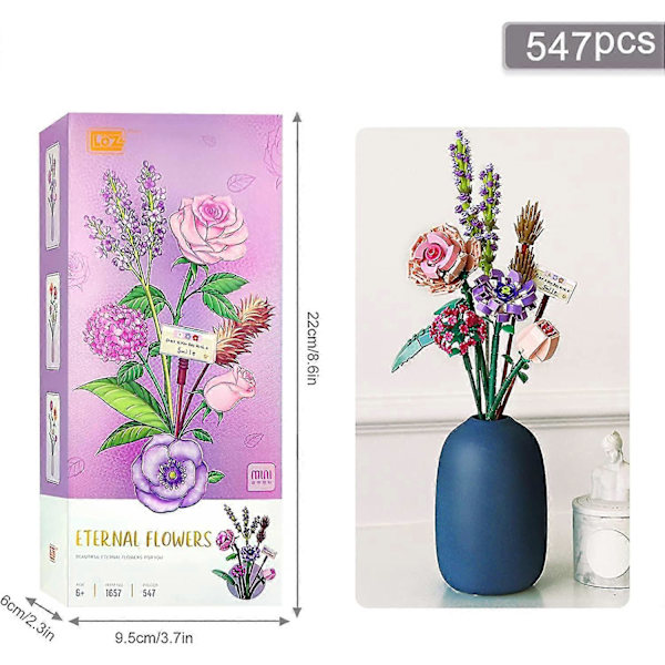 Blomsterbuket Byggeklodser, Voksen Kunstig Buket, Kunstige Blomster, Blomsterbuket DIY Byggelegetøj Kunstig plante (547 stykker) 1671 Sparkling Star River