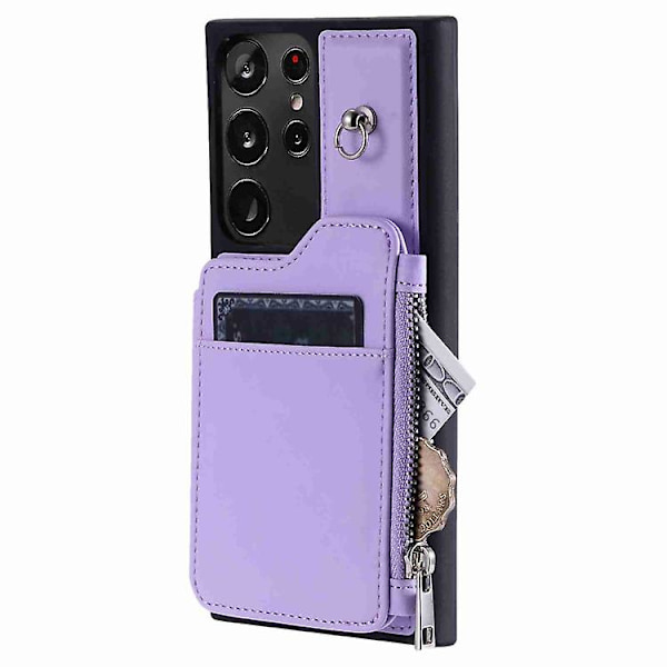 Mobiltelefonskal med blixtlås, kortfack och RFID-skydd för Samsung Galaxy S23 Ultra 5G Purple
