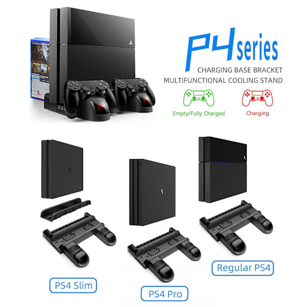 PS4 Stativ Køleventilator Station til Playstation 4/PS4 Slim/PS4 Pro, PS4 Pro Vertikal Stativ med 12 Spil Slots