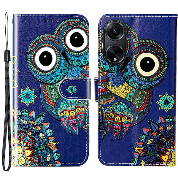 For Oppo A98 5g Etui Pu Læder+tpu Pung Mønster Trykt Mobiltelefon Cover Blue Owl