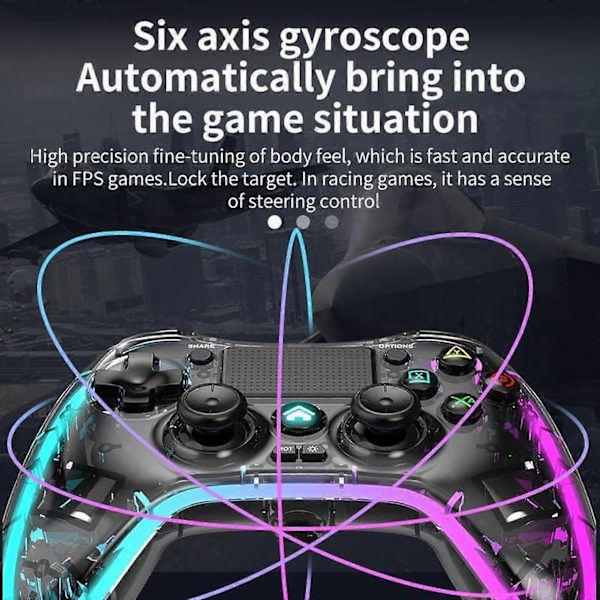 Selkeä Langaton Ohjain 8 Värillä Säädettävällä LED-Valaistuksella Yhteensopiva PS4 Pro/PS4 Slim/PS4 Ohjaimen kanssa, Kuulokeliitäntä PS4 Dualshockille