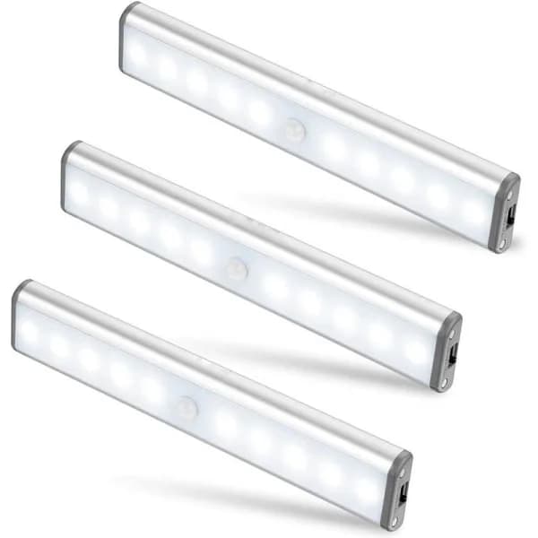 Et sett med 3 (10 LED), trådløse, USB-oppladbare, bærbare, hvite.