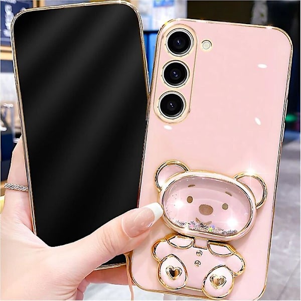 Glass Quicksand Bear Case för Samsung S24 Plus S23 FE S22 S20 FE S10 Lite S23 S21 Ultra S9 Plus S21 FE S24 Ultra Plating Cover