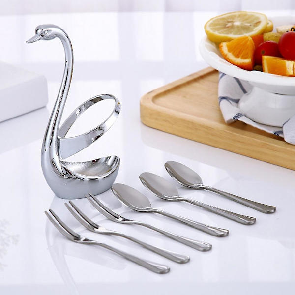 Svanformet bestikholder i rustfrit stål 1 Holder 3pcs Fork 3pcs Spoon