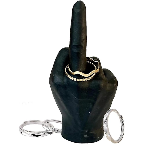 Sjov Langfinger Ringeholder, Marmorstruktur Resin Spoof Langfinger Smykke Display Stativ Til Ringe Organizer Sjov Smykkebakke Black