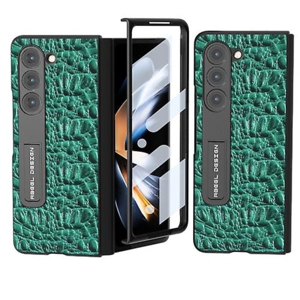 Til Samsung Galaxy Z Fold5 Abeel Integreret Ægte Læder Sky Series Mobiltelefon Etui Med Holder Green