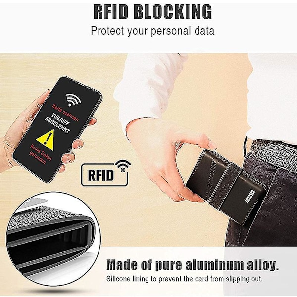 Kreditkort Etui Til Mænd Ægte Læder Aluminium Tynd Tegnebog Minimalistisk Rfid Beskyttelse Smart Kort Tegnebog Med Bandage|kort