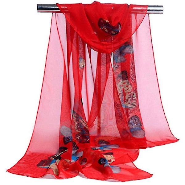 Mode Dam Scarf i Blommigt Mönster, Transparent Chiffon, Mjukt Långt Silkesliknande Halsduk