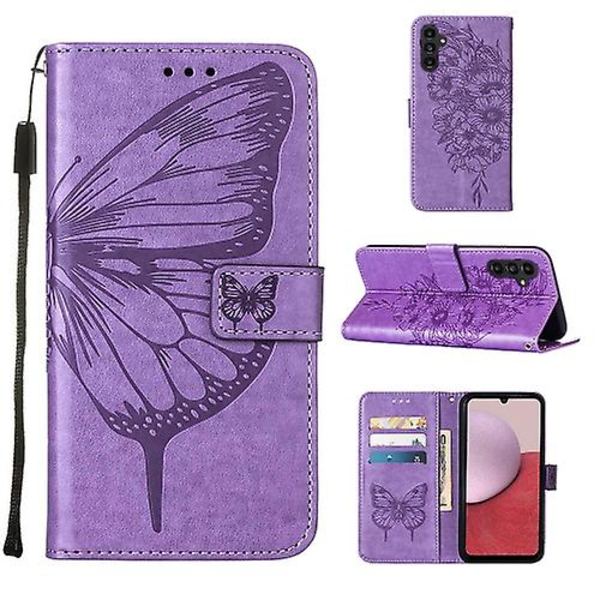 Mobiltelefonskal i präglad fjärilsläder för Samsung Galaxy A25 5g / A24 Purple