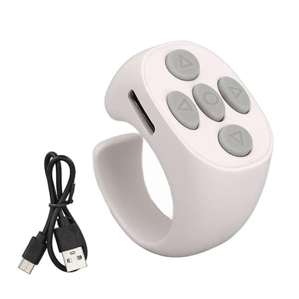 Smart Ring Controller Bluetooth 5.3 Trådlös Fjärrkontroll Sida Vändare För Tik Tok E-bok White