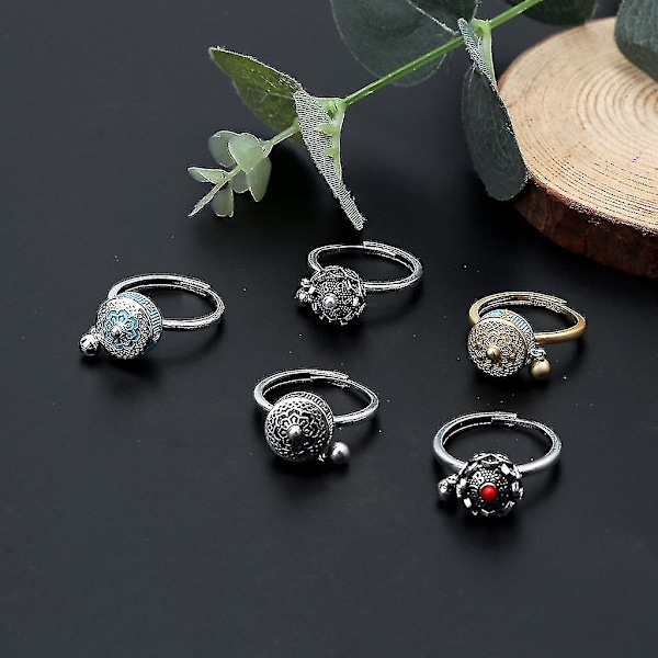 Roterande Ringar Buddhistisk Tibetansk Bönkvarnsring Om Mantra Fingerring Lycka Lotus Blommig Emalj Roterande Ring Band D