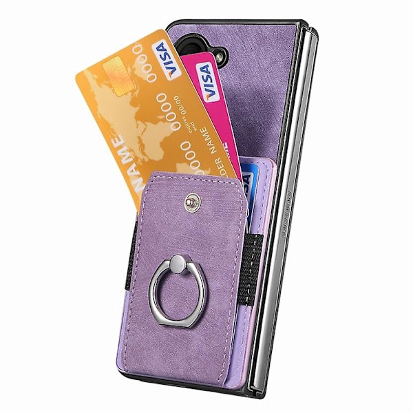 Til Samsung Galaxy Z Fold5 5g Retro Skin-feel Ring Multi-kort Tegnebog Mobiltelefon Cover Purple