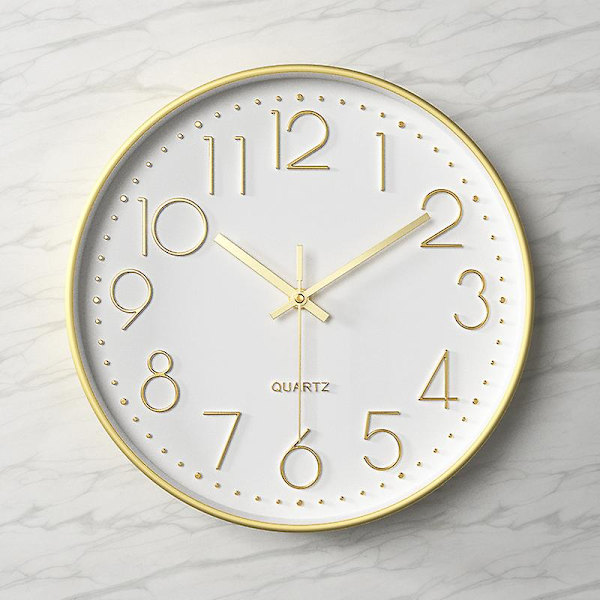 Hiljainen seinäkello, seinäkello, kvartsikello, kolmiulotteinen digitaalinen asteikko, seinäkello, kello, 12 tuumaa, 30CM Gold frame