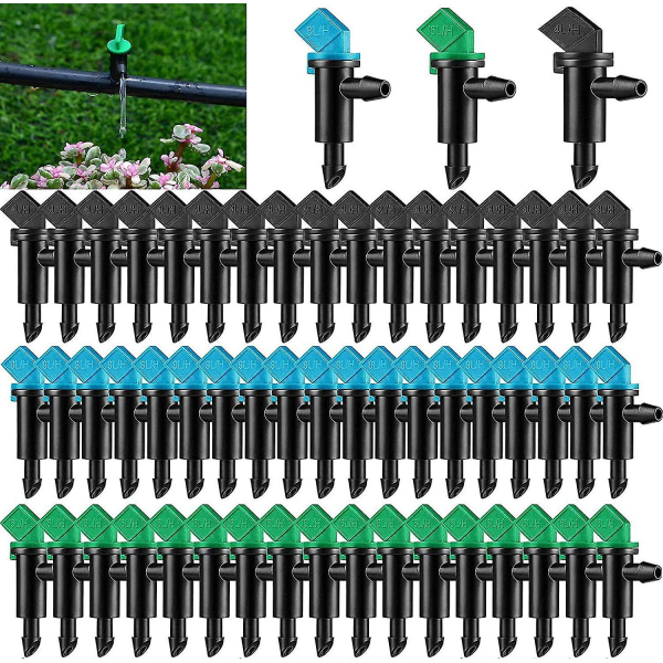 60pcs Irrigation Drip Emitter, 3 Sizes Garden Flag Irrigation Dripper Emitter, For Lawn, Trees, Shrubs, Garden (4l/h Black, 8l/h Blue, 16l/h Green)