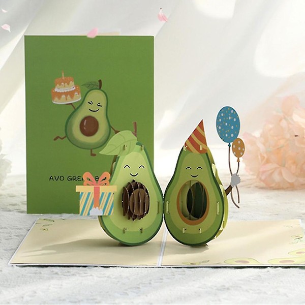3D Pop Up Avocado Gratulationskort Handskriven Present till Födelsedag