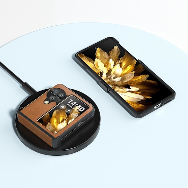 Abeel Oppo Find N3 Flip 5g -puhelinkotelo PU-nahkalla ja saranasuojalla Brown