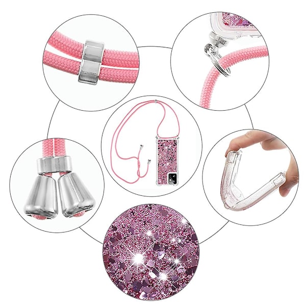 Motorola Moto G Power 5g Fodral Tpu Glitter Flytande Telefonfodral Med Snöre Rose Gold Hearts