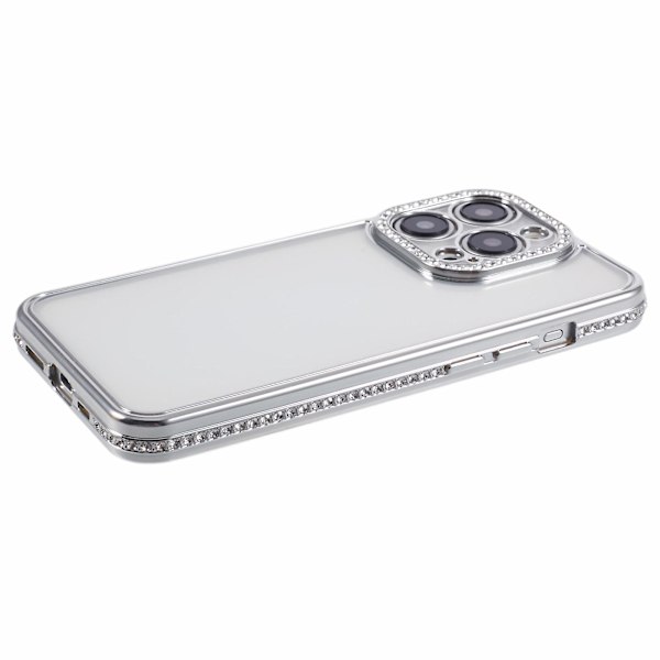 Rhinestone-dekorerad TPU-skydd för iPhone 14 Pro Max Silver