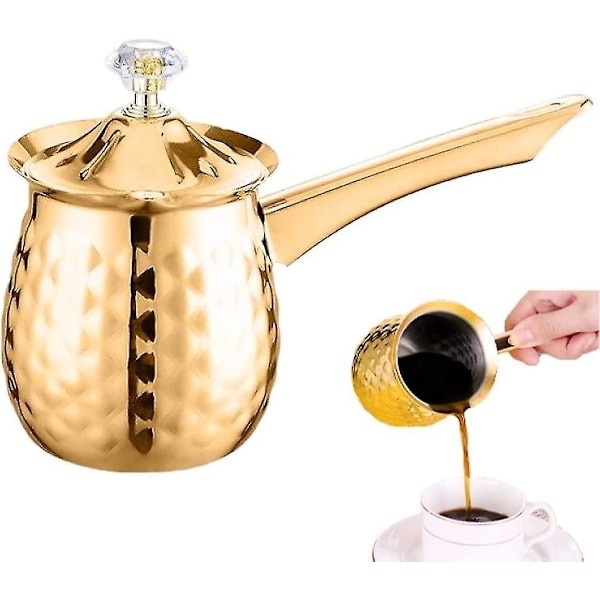 Tyrkisk kaffekande i rustfrit stål med langt håndtag Cezve kaffekande mælkesmør smeltekande 600 ml guld