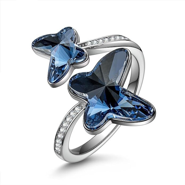 Krystall smykker for kvinner, gaveinnpakning inkludert for din spesielle henne, hypoallergenisk for sensitiv hud blue crystal ring