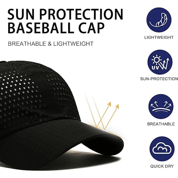 Todelt pustende baseballcaps, unisex, hurtigtørkende, sammenleggbare solhatter, egnet for tennis, golf og løping.