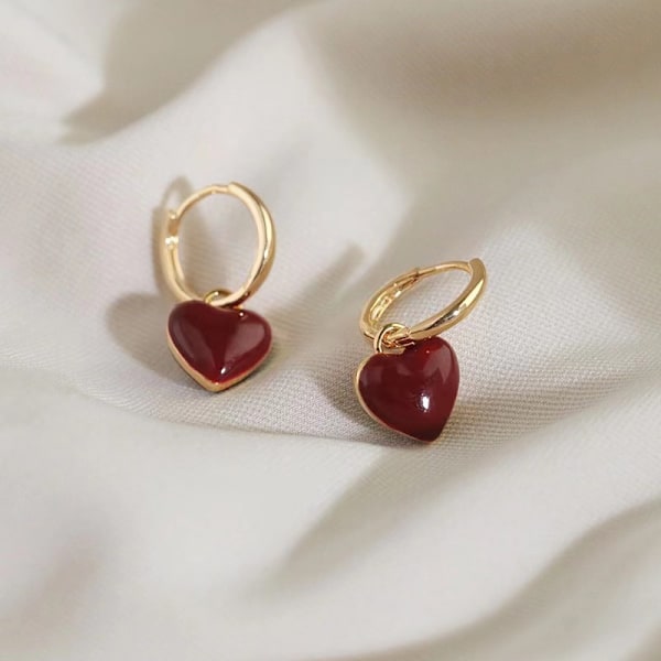 Utsökta hjärtformade örhängen - Nya statement-örhängen för kvinnor Wine red heart