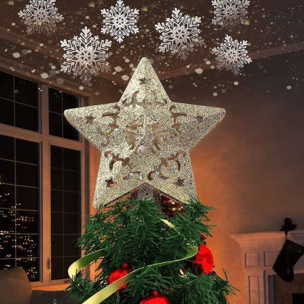 Jouluvalaistus Tree Topper Projektorin Valo, Led Pentagram Lamppu Joulukoristeet Pyörivät Led Lumihiutaleet Valot 5D Ontot Tähti Design Valot