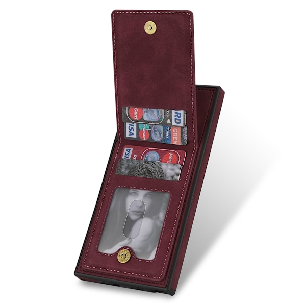 RFID-blokerende telefoncover med kortholder og kickstand til Samsung Galaxy S24 Ultra Wine Red