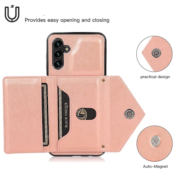 Til Samsung Galaxy A15 4G / 5G Etui Kortholder PU+TPU Cover med Skulderrem Rose Gold