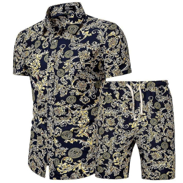 Kortärmad skjorta för män Shorts Set Hawaiian Holiday Beach Summer Outfits M