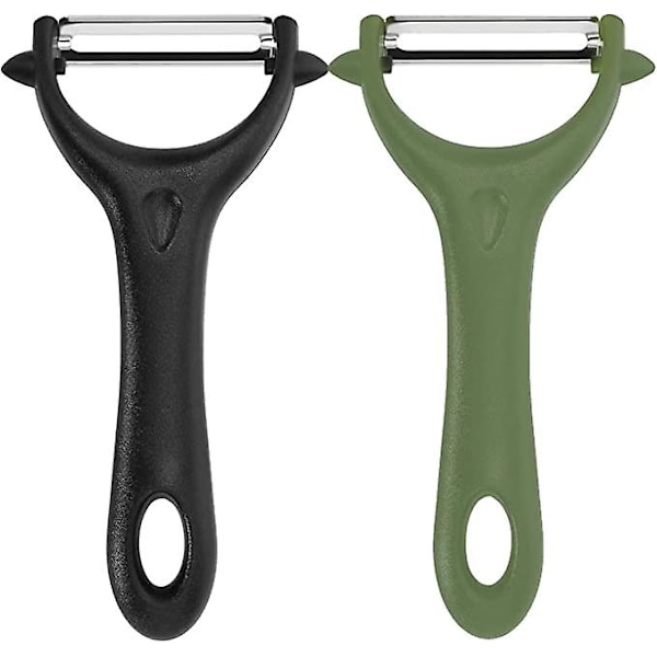 2-pak Universal Rustfrit Dobbeltkantet Skræller Ergonomisk Håndtag Til Kartofler Gulerødder Grøntsager Og Frugt (Sort Og Grøn)