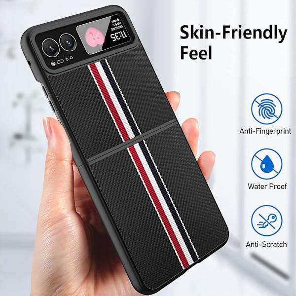 Motorola Razr 40 5G -puhelinkotelo värikkäillä raidoilla ja takanäytön kalvolla Red