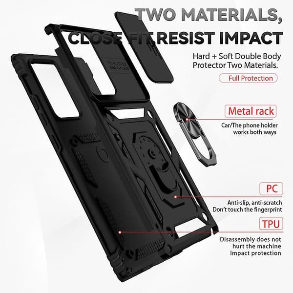 For Samsung Galaxy Note20 Ultra Skydende Camshield Holder Mobiltelefon Etui Black