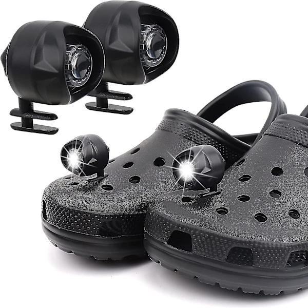 2 kpl Croc Lights -ajovalot Croc-kengille Tukkikengille Croc-kengän valot Koiranulkoilua varten IPX5 Vedenpitävät ajovalot Lomapäivän syntymäpäivälahjat aikuisille BLACK