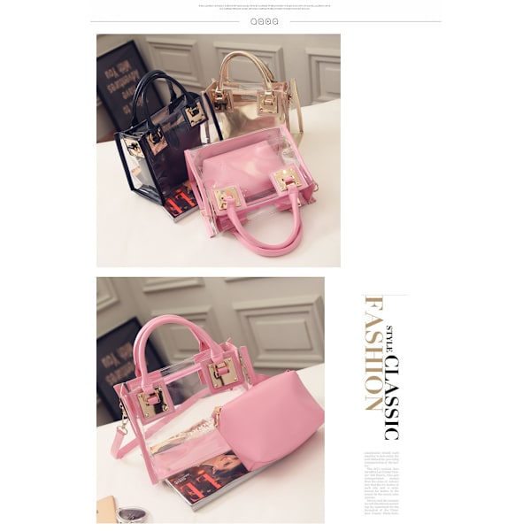 Dam 2 Små Transparenta Väskor, Pvc Transparenta Strandväskor Pink