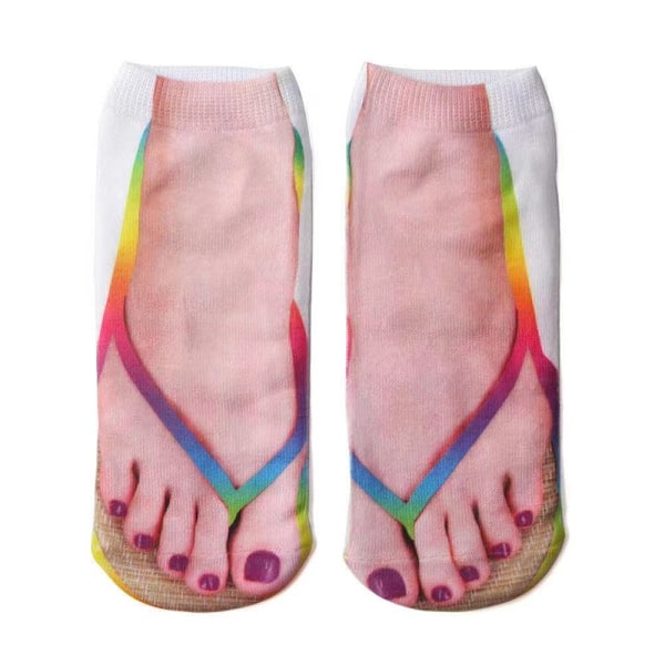 3D Mønster Manikyr Trykte Sokker, Flip Flops Morsomme Skjulte Sokker for Kvinner Jenter color