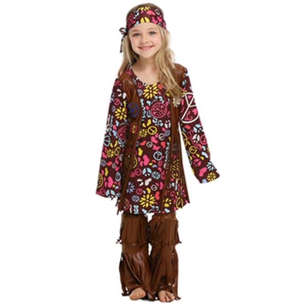 Carnival Purim Hippie Cosplay Kostume Børn Barn 60'er 70'er Hippie Kjole Gavefest Fancy Dress Up S Height 110cm-120cm