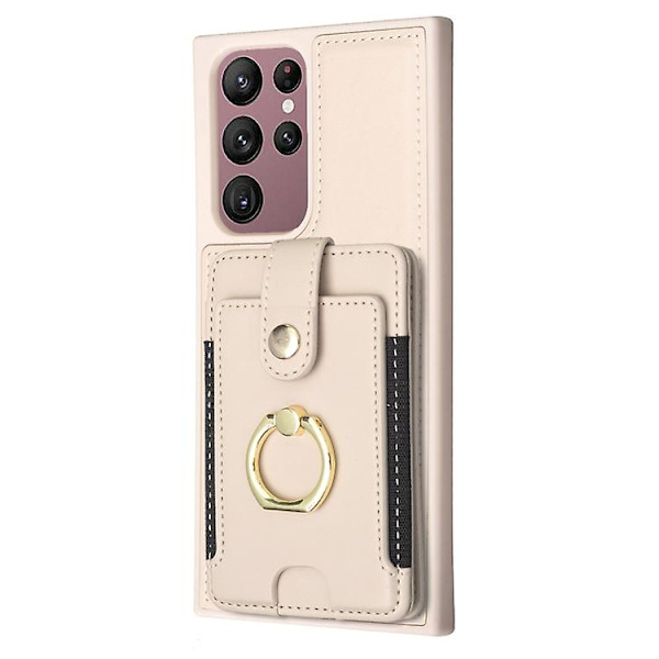 Mobiltelefonetui til Samsung Galaxy S22 Ultra 5g Bf27 Metal Ring Kortlomme Holder Beige