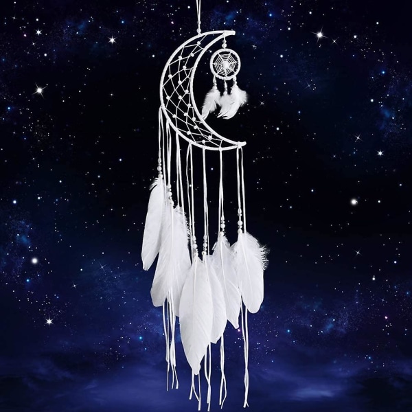 White Handmade Dreamcatcher Moon Design With Feather Dreamcatcher Wall Hanging Home Decorations