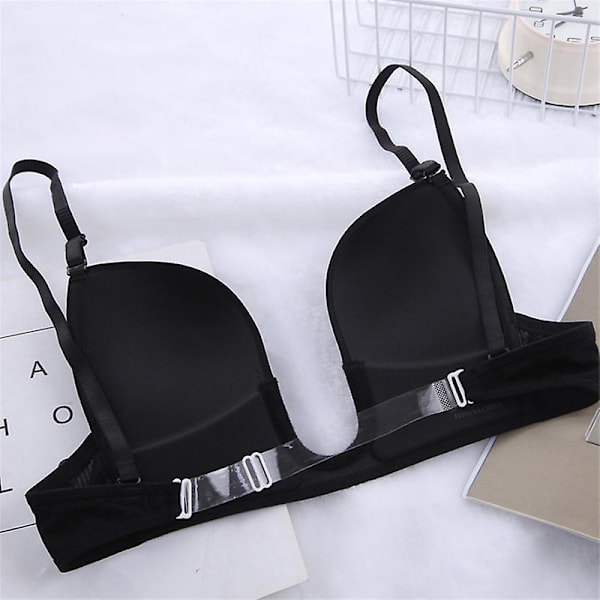 Djupa U-ringade Push-Up Bh för Kvinnor, Multiway Sömlös Lågringad Bh black C cup