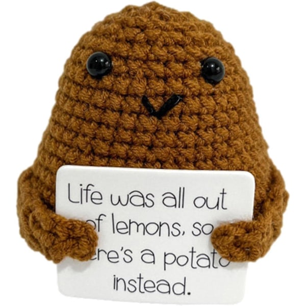 Opmuntrende kartoffel, positiv kartoffelgave, sjove kartoffelgaver, sjov strikket kartoffel med positivt kort, inspirerende kartoffeldukke lomme kram, til fødselsdag Large Life Style