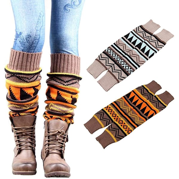 2 par stickade gaiter leggings för kvinnor, vinterleggings, långa strumpor, stövlskydd
