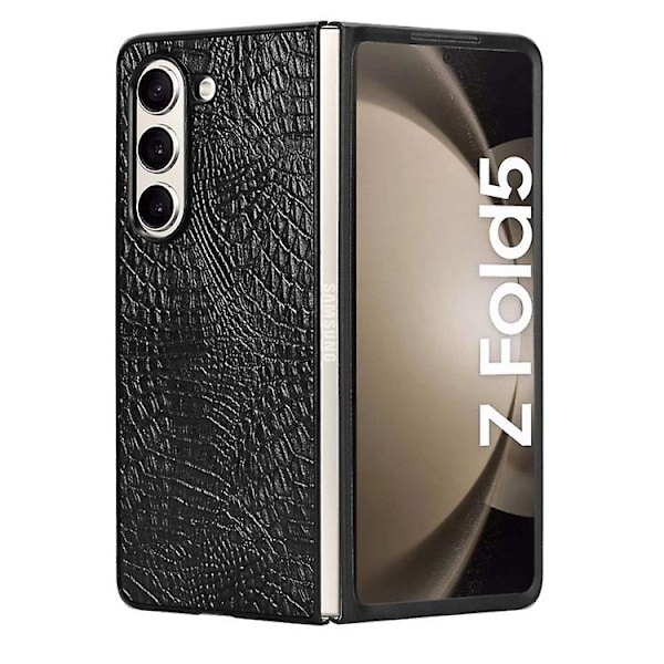 Til Samsung Galaxy Z Fold5 Krokodilleskindsmønstret Bagcover Mobiltelefonetui Black