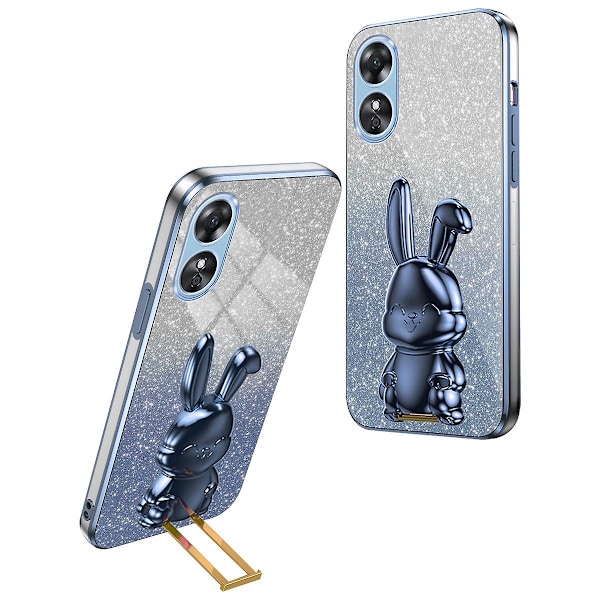 Anti-Scratch Cartoon Rabbit Cover med stöd för Oppo A58 4G Blue