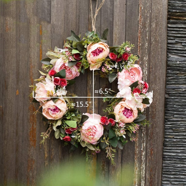 Floral Wreath, Door Wreath, Artificial Peony Wreath for Front Door 15-16 Inch, Front Door Wall Decoration (Purple)