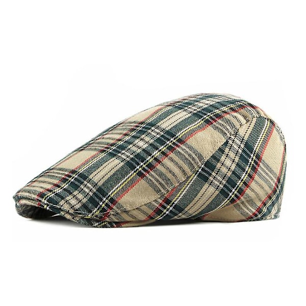 Mimigo Kvinders Plaid Flad Kasket Mænds Ivy Gastby Cabbie Kasket Unisex Bomuld Newsboy Kasket Justerbar Størrelse 3 Farver Khaki