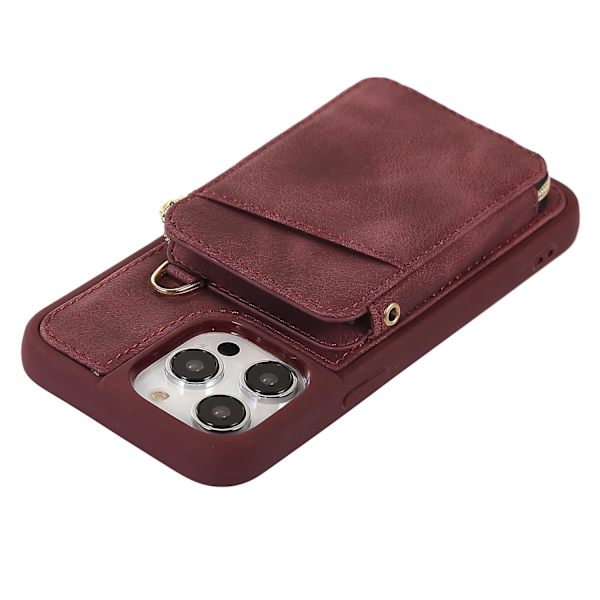 Dragkedja Plånbok Telefonfodral Stativ PU Läderbelagd TPU Skal till Iphone 15 Pro Max Wine Red