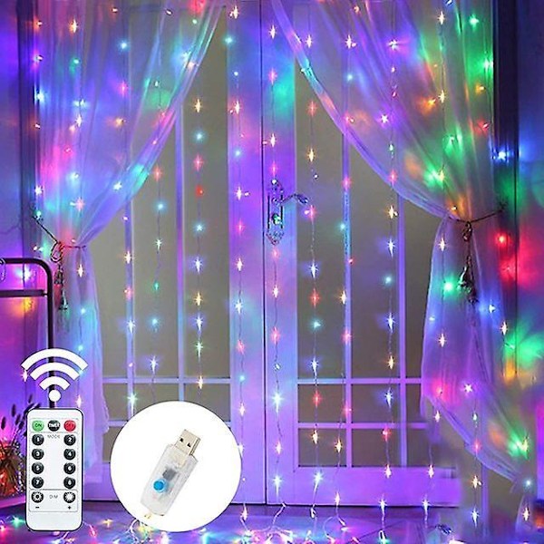 6x3M Nyttårsgardin LED-gardin på vinduet USB-lyslenke med fjernkontroll LED-lys Juledekorasjon Color 3Mx2M