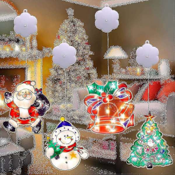 [4 Pack] 3D Christmas Suction Cup Window Lights, Christmas Window Suction Cup Lamp LED Curtain Hangi