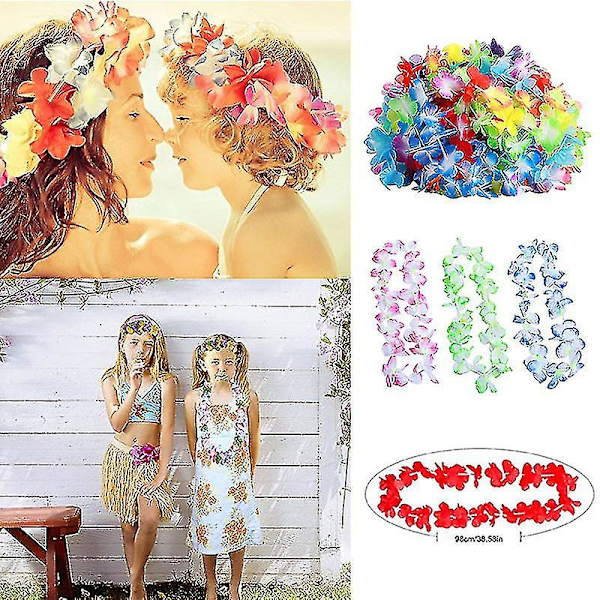 50 st/100 st Hawaiianska Halsband Tropiska Hawaii Tygblommor Krans Fest Dekoration 100pcs